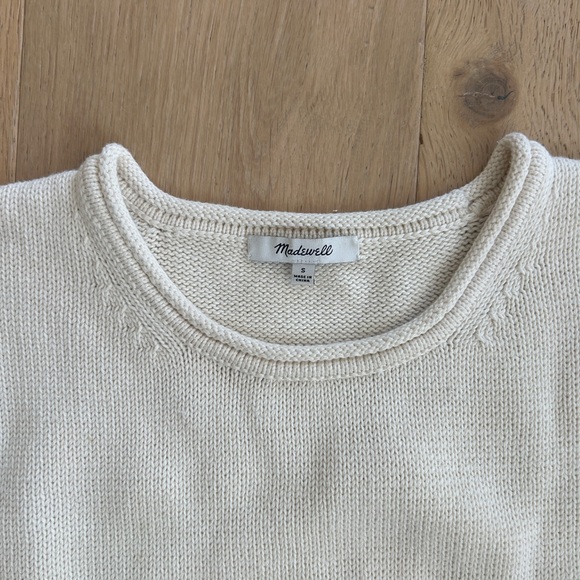 Madewell 100% cotton Conway sweater size small striped fall white blue - Picture 3 of 3